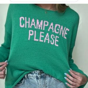 Miracle Green Sweater with Pink "CHAMPAGNE PLEASE" Text